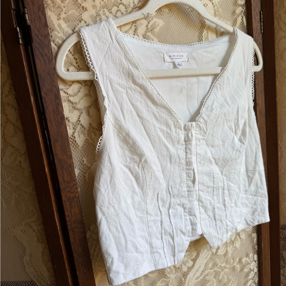 White Cotton Button Up Sleeveless Top